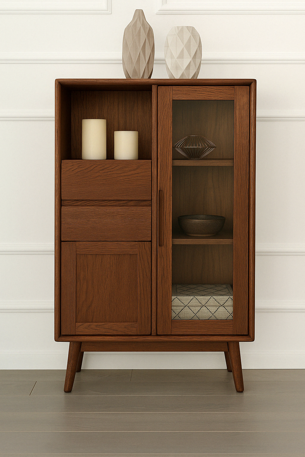 Buffet en bois avec vitrine élégante