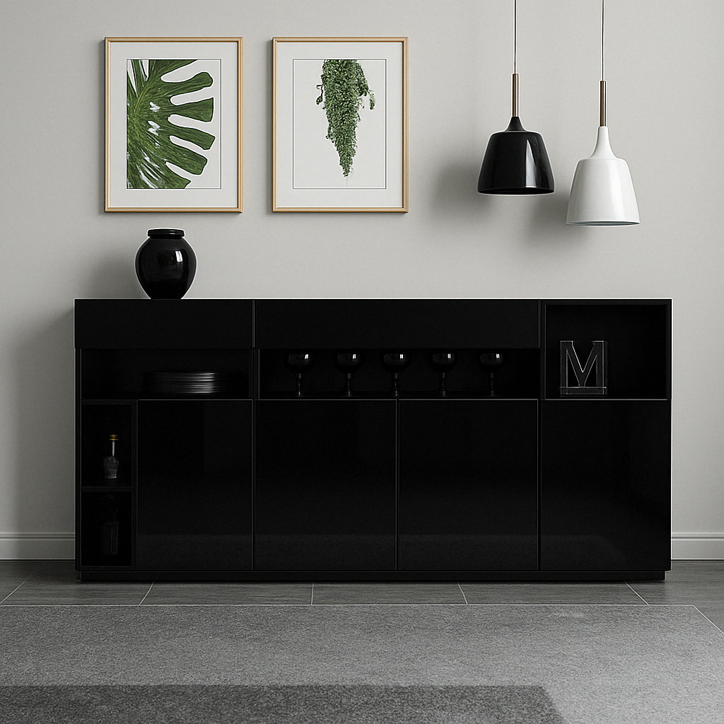 Buffet moderne avec étagères ouvertes et fermées
