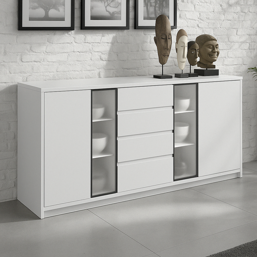 Buffet moderne en bois avec portes vitrées
