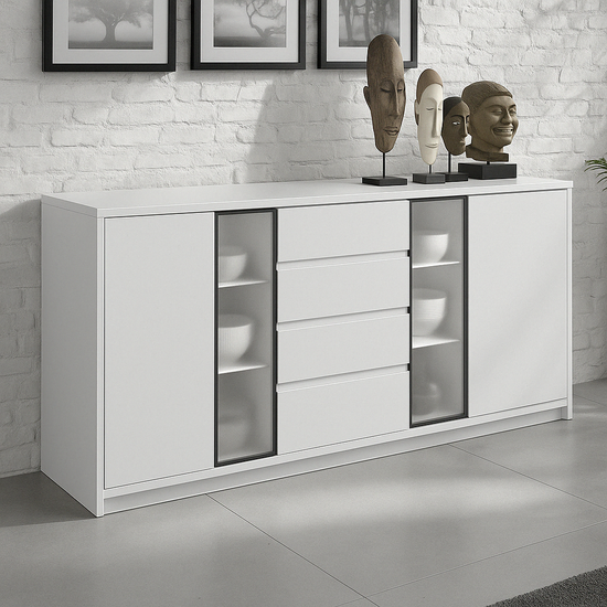 Buffet moderne en bois avec portes vitrées