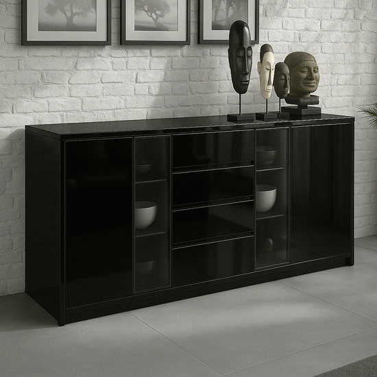 Buffet moderne en bois avec portes vitrées