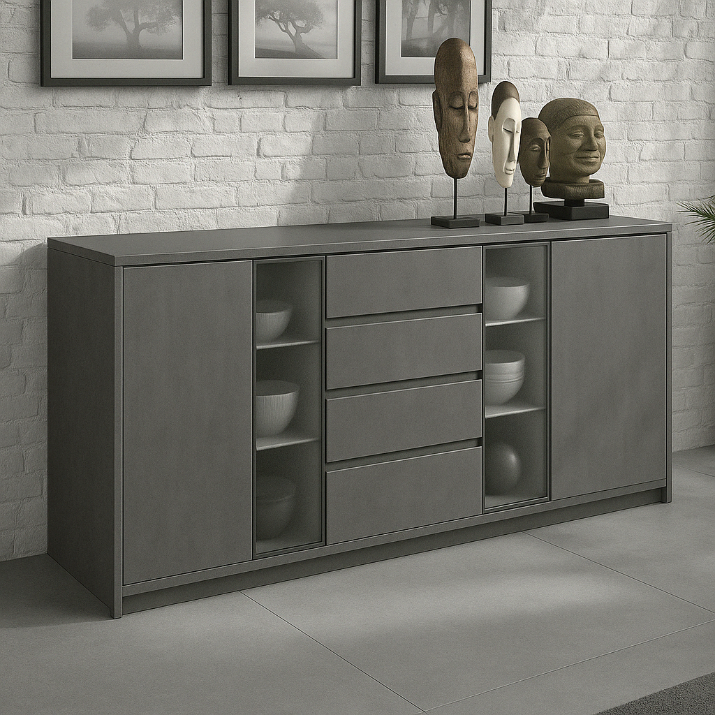 Buffet moderne en bois avec portes vitrées