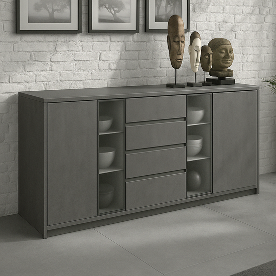 Buffet moderne en bois avec portes vitrées