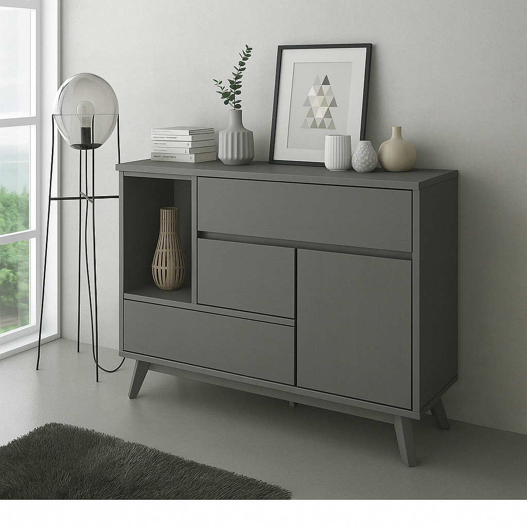 Buffet moderne en bois avec portes blanches