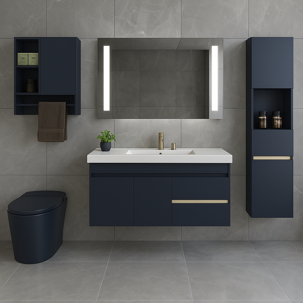 Ensemble Meuble Vasque Miroir colonne Haute et armoire de rangement