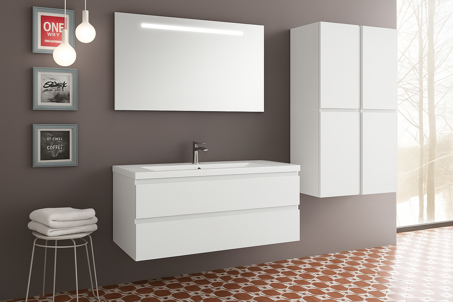 Ensemble Meuble Vasque Miroir et 2 Colonnes