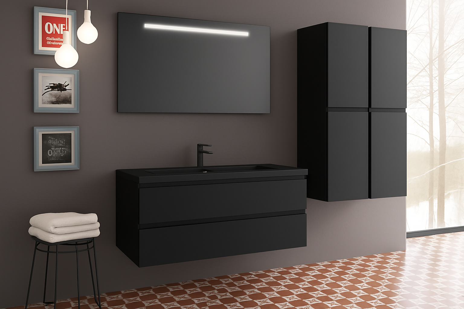 Ensemble Meuble Vasque Miroir et 2 Colonnes