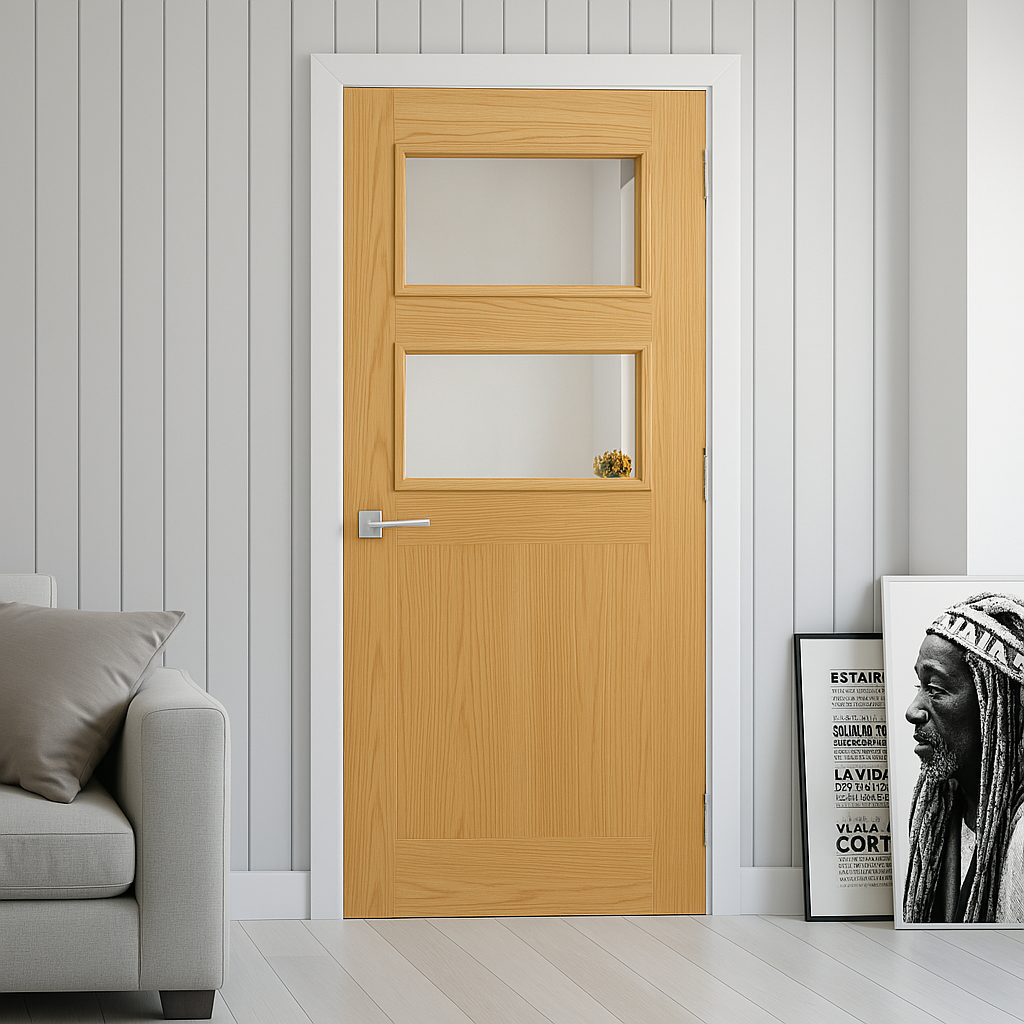 Élégante Porte en Bois avec Vitrages
