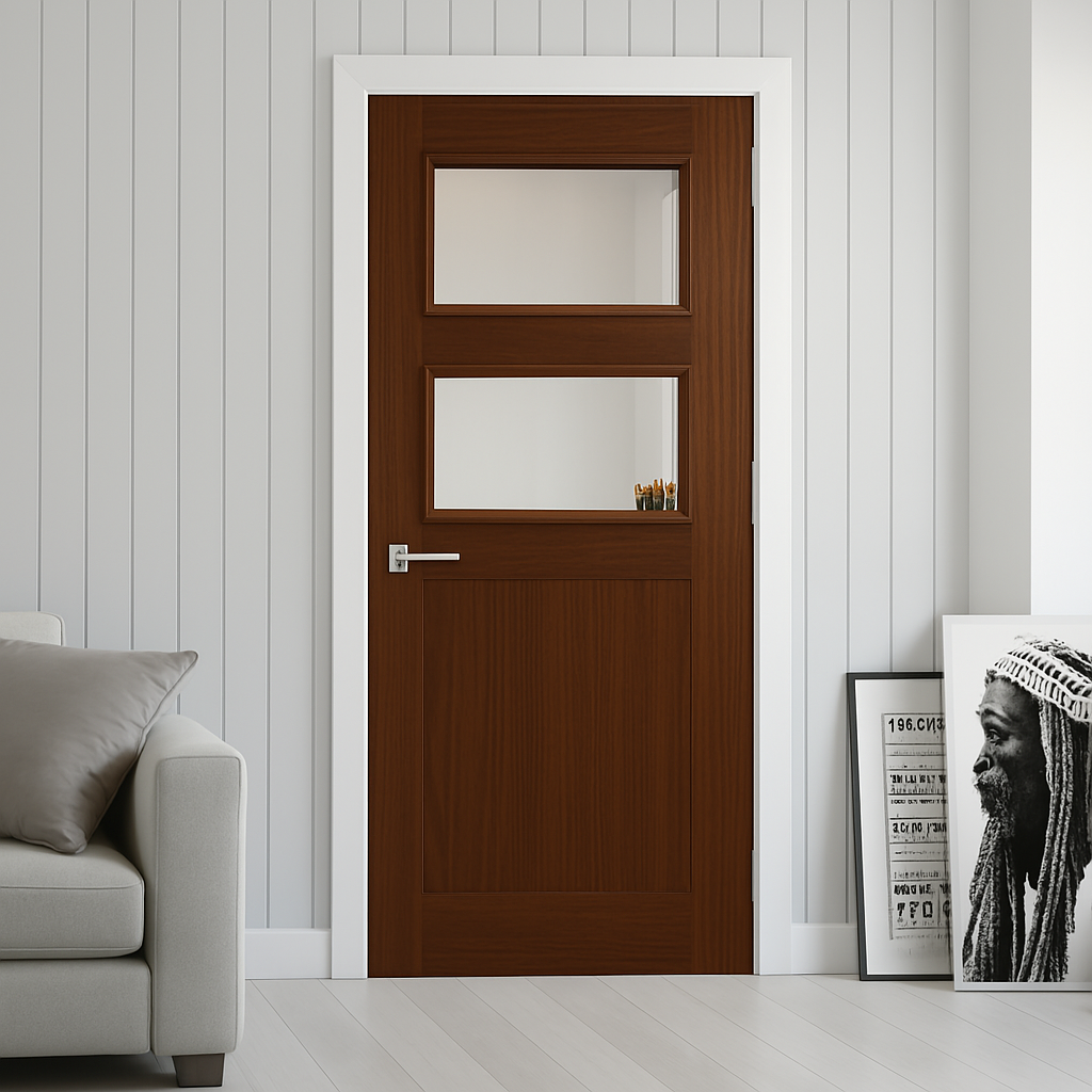 Élégante Porte en Bois avec Vitrages