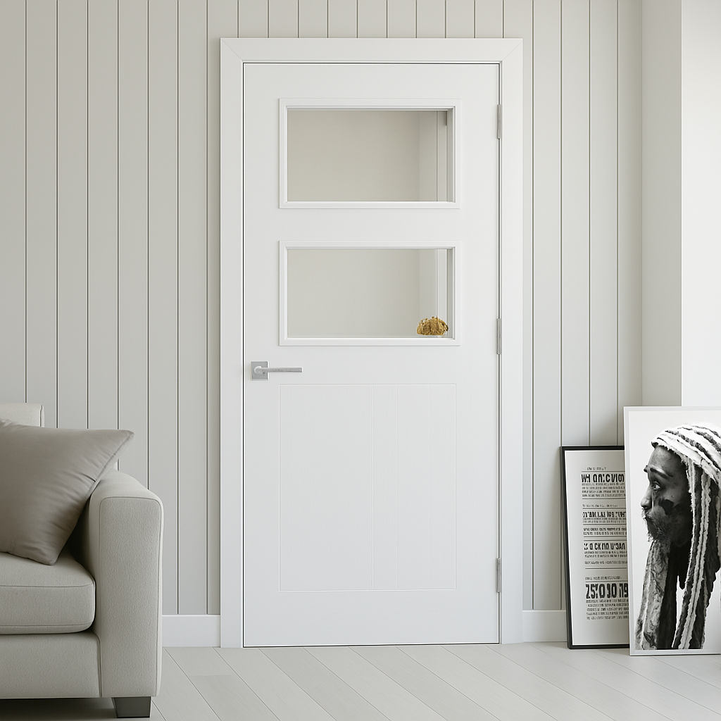 Élégante Porte en Bois avec Vitrages