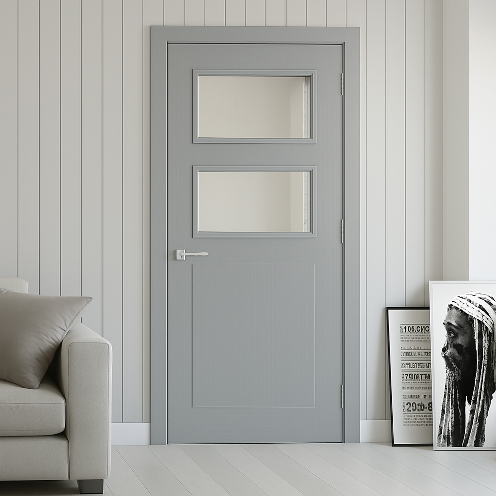 Élégante Porte en Bois avec Vitrages