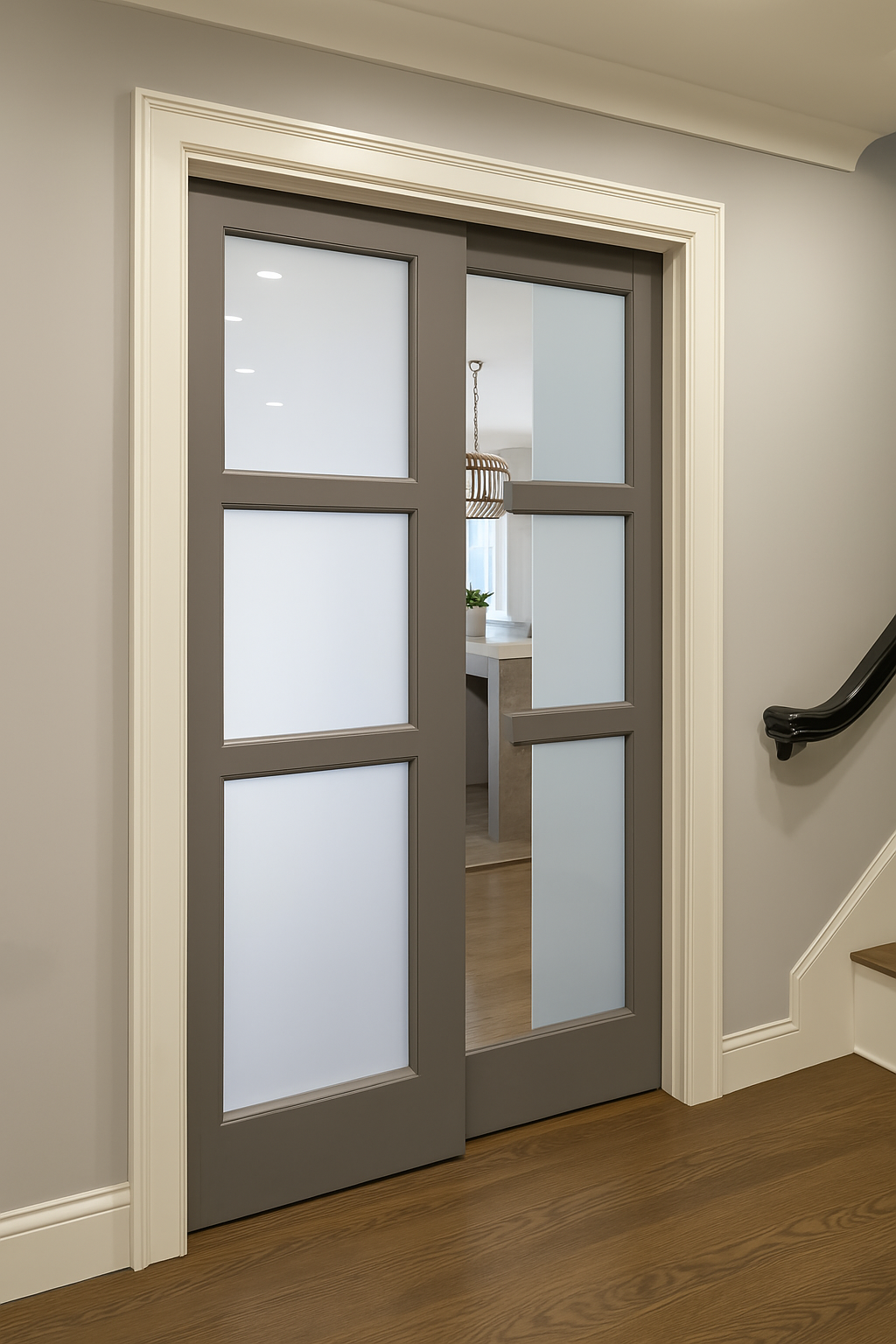 Porte coulissante double vitré vernis