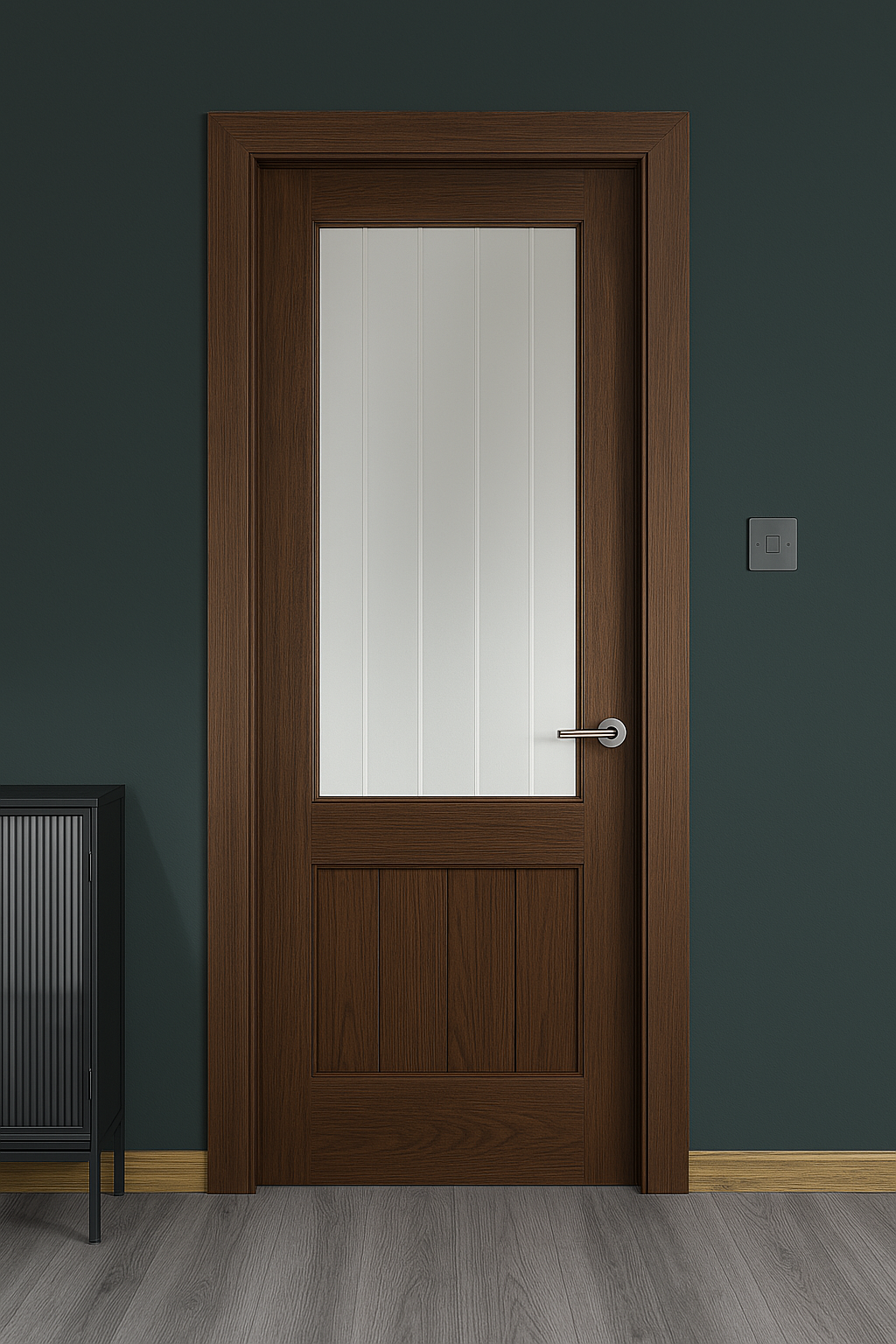 Porte en bois sur mesure avec panneau vitré