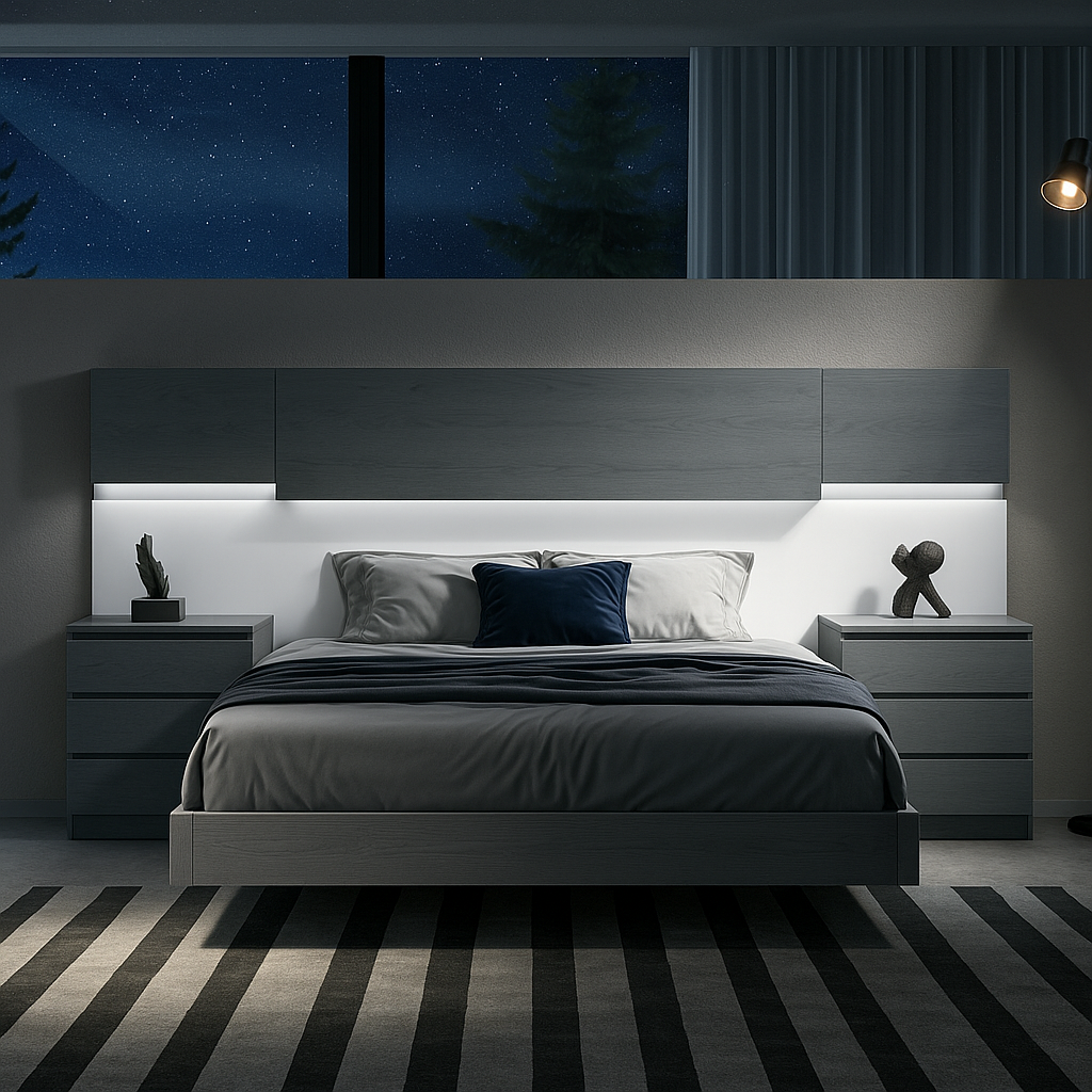 Lit moderne sur mesure, design élégant avec 02 chevets