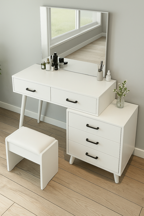 Coiffeuse avec banc et miroir