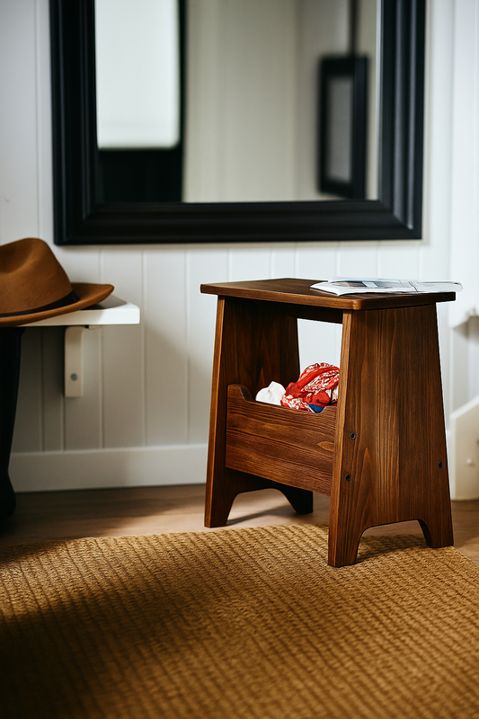 Tabouret en bois avec rangement intégré