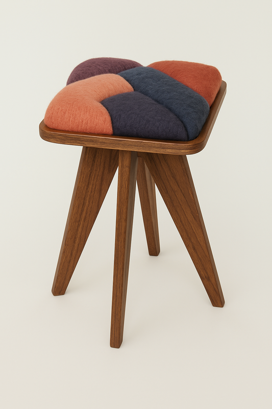 Tabouret en bois avec coussin coloré