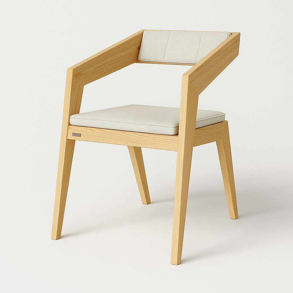 Chaise design en bois avec assise et dossier rembourrés