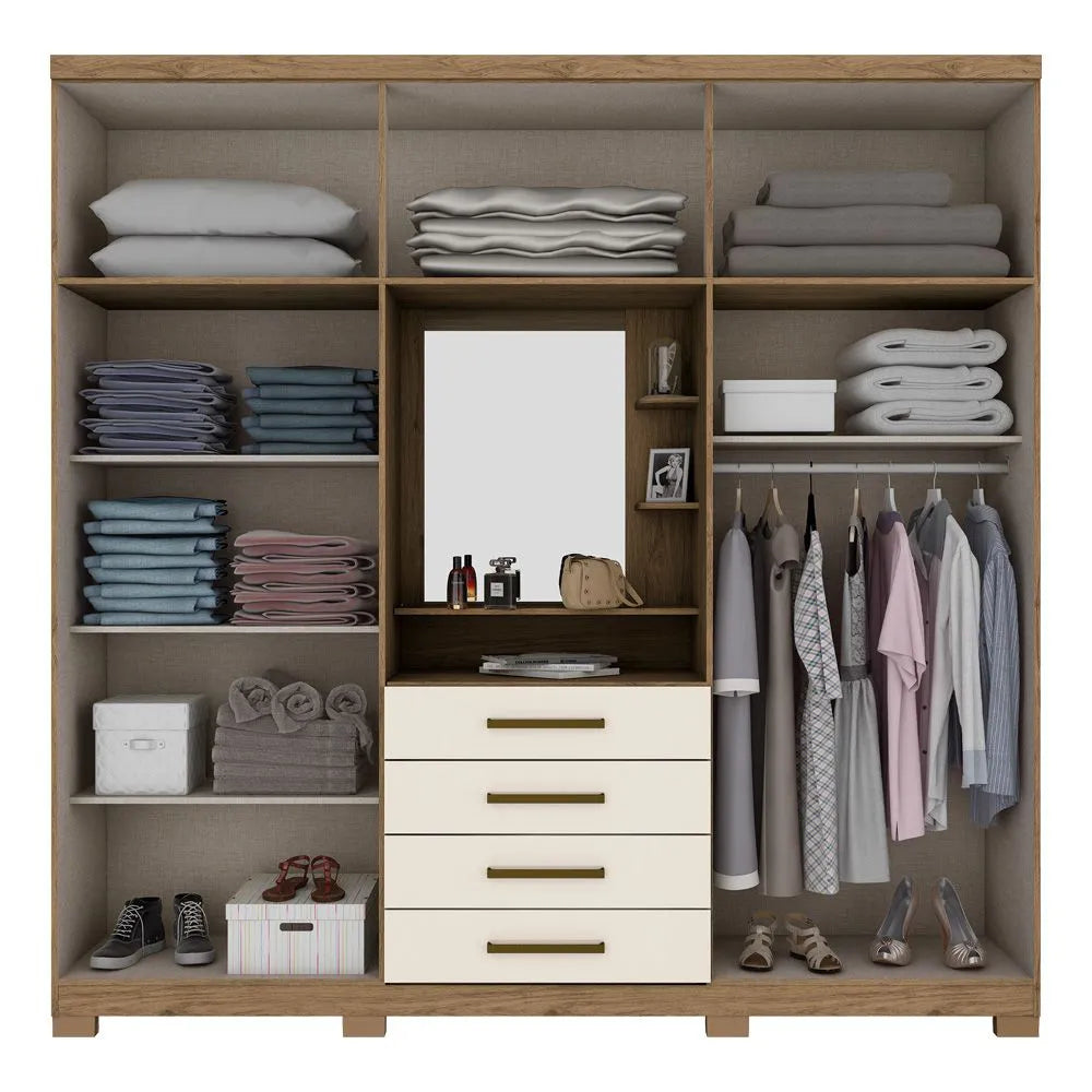 Armoire  04 Portes avec commode 04 tiroirs intégrés