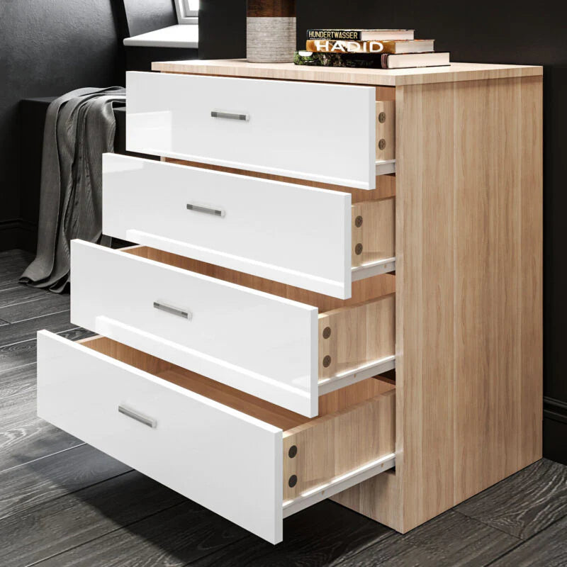 Armoire 2 Portes avec Miroir et Commode 4 tiroirs