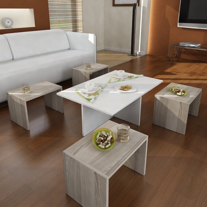 Table basse moderne avec tabourets intégrés