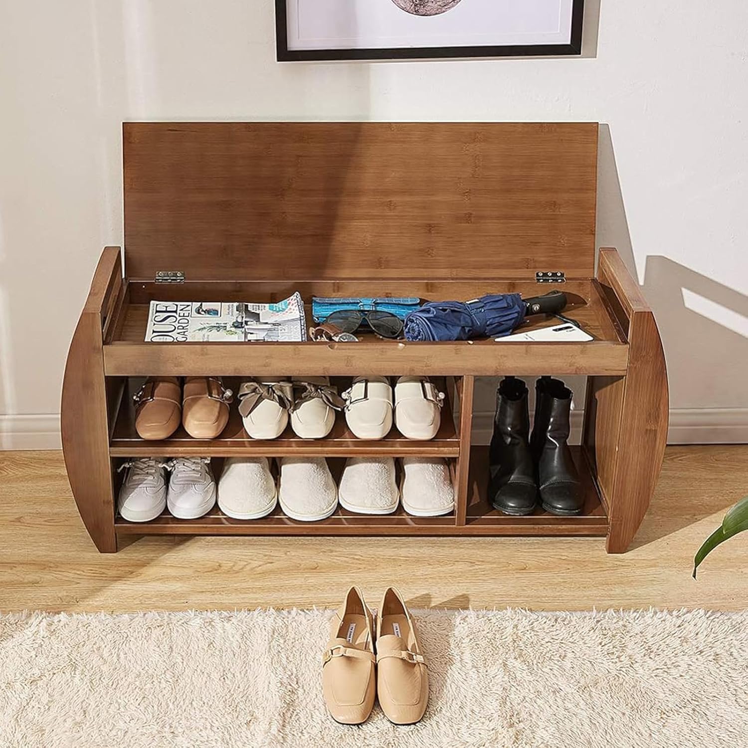 Banc de rangement avec étagères à chaussures