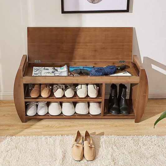 Banc de rangement avec étagères à chaussures et coussin