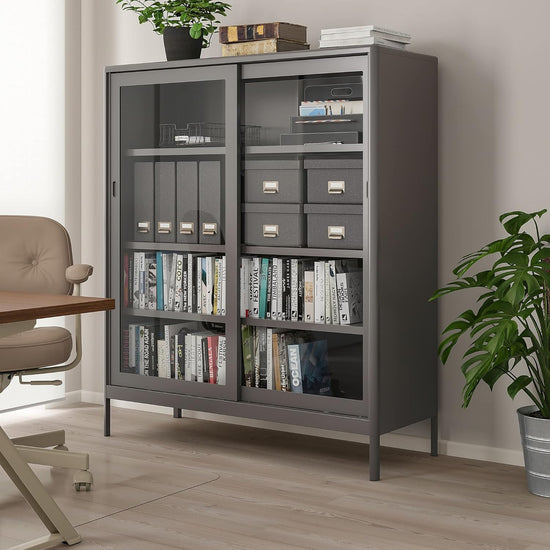 vitrine Moderne sur pieds avec portes coulissantes
