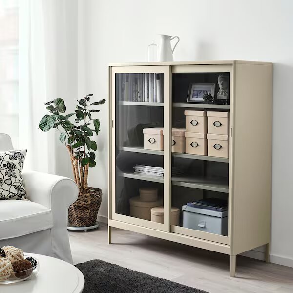 vitrine Moderne sur pieds avec portes coulissantes