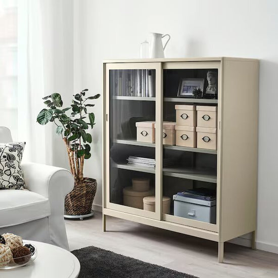 vitrine Moderne sur pieds avec portes coulissantes