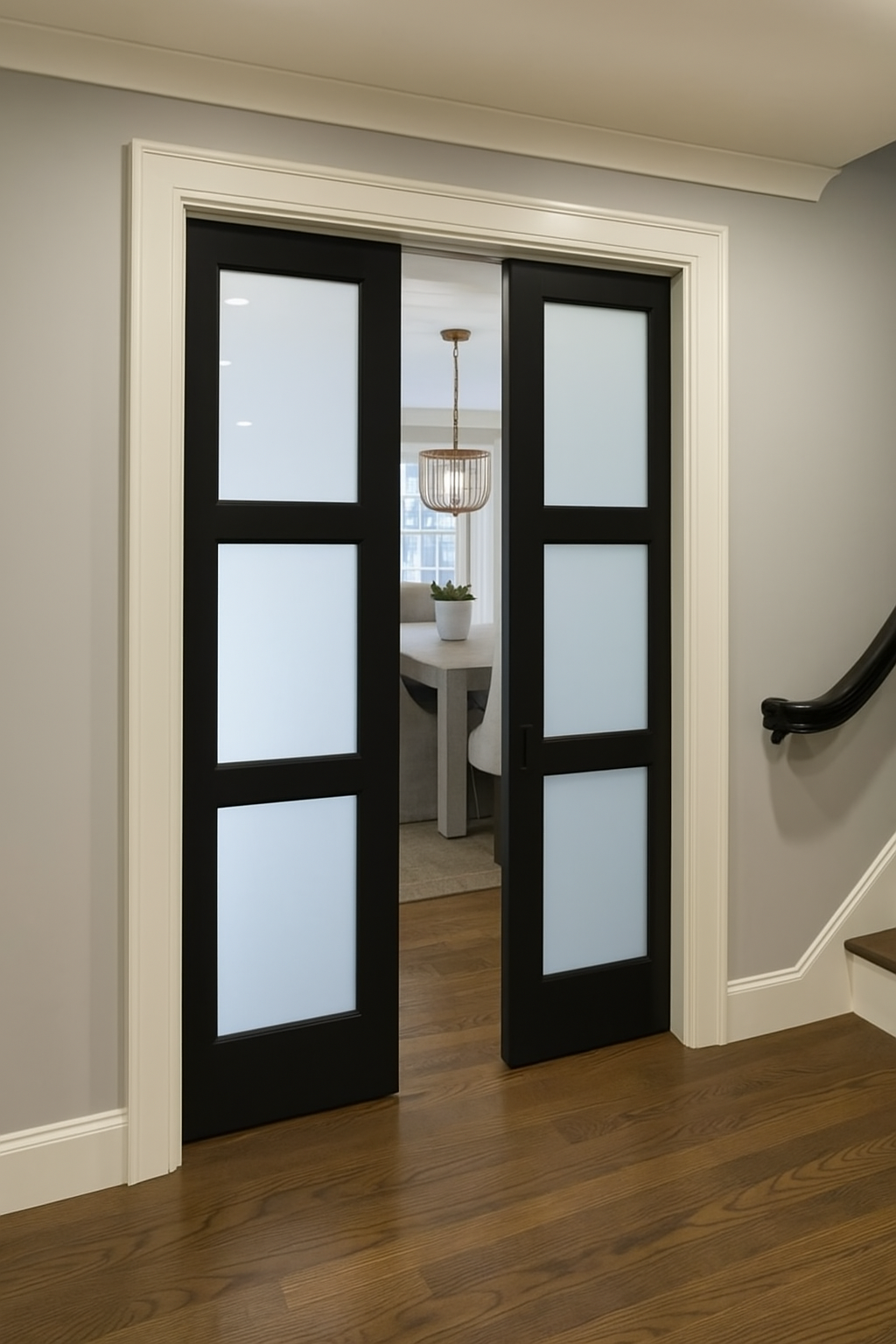 Porte coulissante double vitré vernis