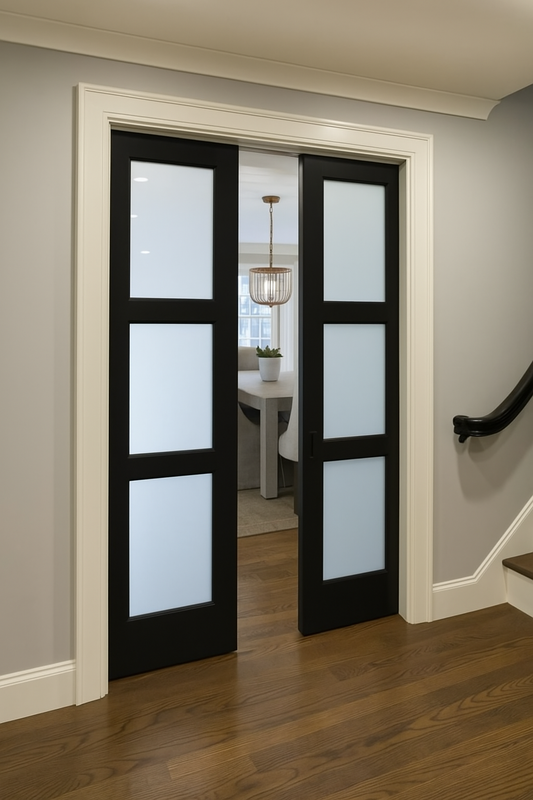 Porte coulissante double vitré vernis